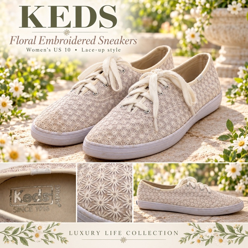 Keds Champion White Daisy Eyelet Lace Sneakers Womens 10 Low Top WF56422M